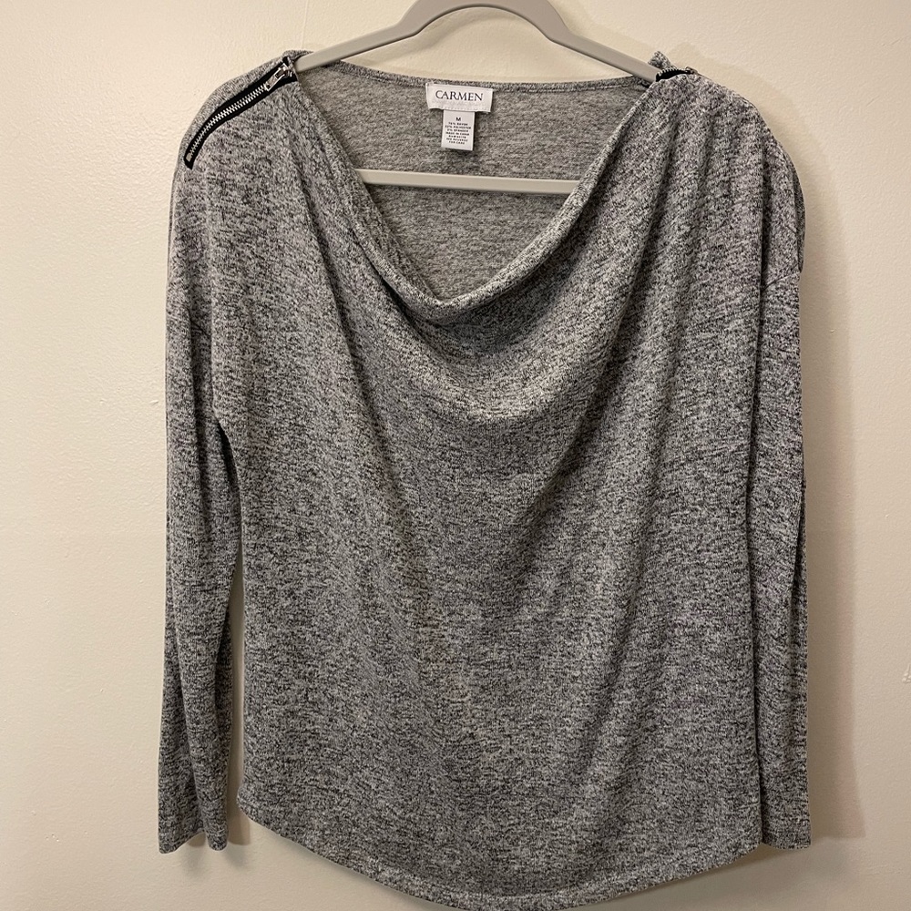 💙Long sleeve blouse : grey with zipper details